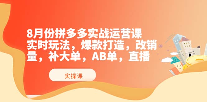 8月份拼多多实战运营课，实时玩法，爆款打造，改销量，补大单，AB单，直播安创网-网创项目资源站-副业项目-创业项目-搞钱项目安创网