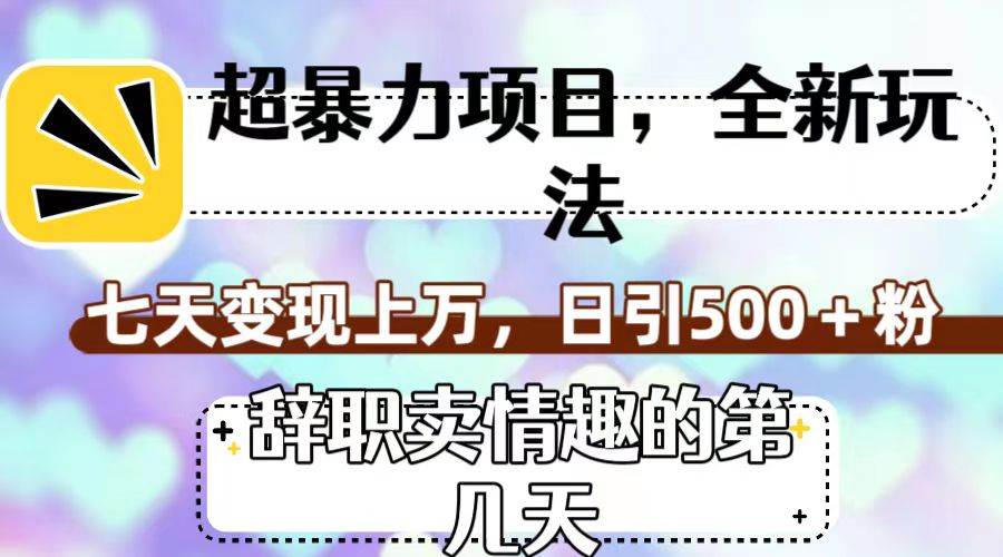 超暴利项目，全新玩法（辞职卖情趣的第几天），七天变现上万，日引500+粉安创网-网创项目资源站-副业项目-创业项目-搞钱项目安创网