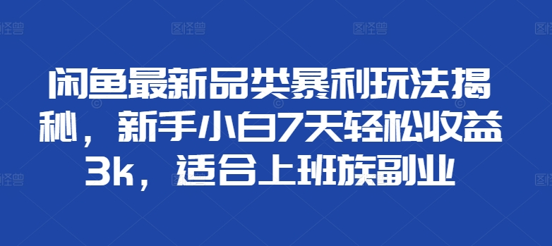 闲鱼最新品类暴利玩法揭秘，新手小白7天轻松赚3000+，适合上班族副业安创网-网创项目资源站-副业项目-创业项目-搞钱项目安创网