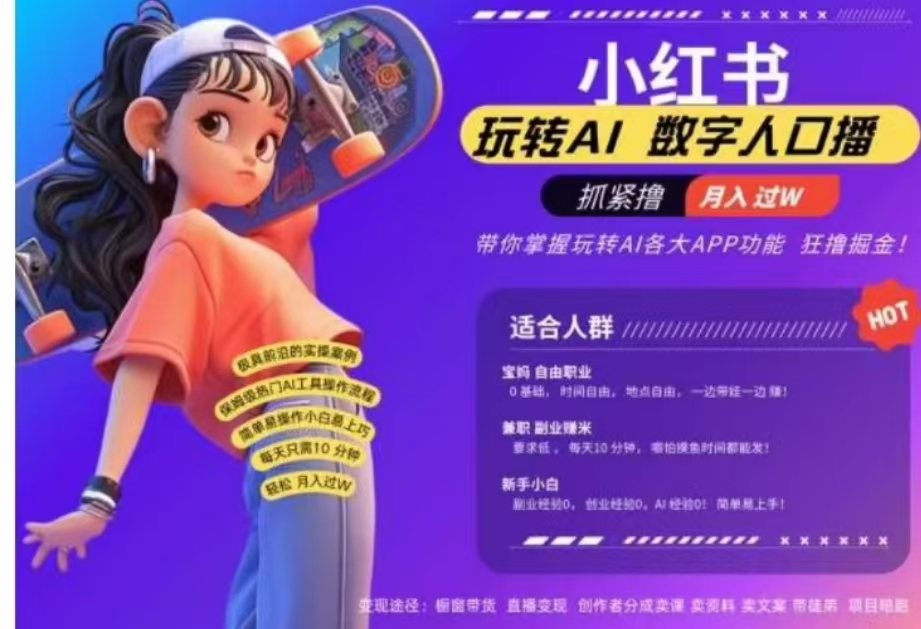 小红书数字人暴力起号，AI改写文案，流量火爆月入破W轻松拿捏，再也不用费劲录口播安创网-网创项目资源站-副业项目-创业项目-搞钱项目安创网