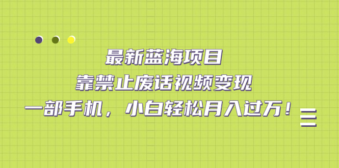 最新蓝海项目，靠禁止废话视频变现，一部手机，小白轻松月入过万！安创网-网创项目资源站-副业项目-创业项目-搞钱项目安创网