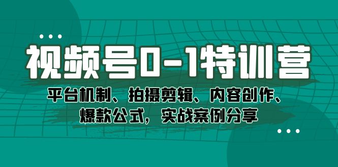 视频号0-1特训营：平台机制、拍摄剪辑、内容创作、爆款公式，实战案例分享安创网-网创项目资源站-副业项目-创业项目-搞钱项目安创网
