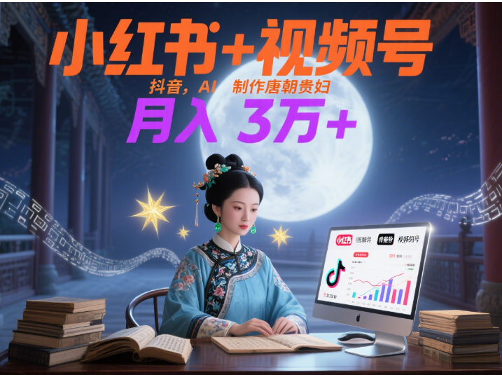 小红书+视频号+抖音，AI轻松制作唐朝贵妇IP，毒鸡汤、励志、减肥瘦身、养生赛道轻松切入，每天30分钟，轻松产出N条，月入3万+ 安创网-网创项目资源站-副业项目-创业项目-搞钱项目安创网