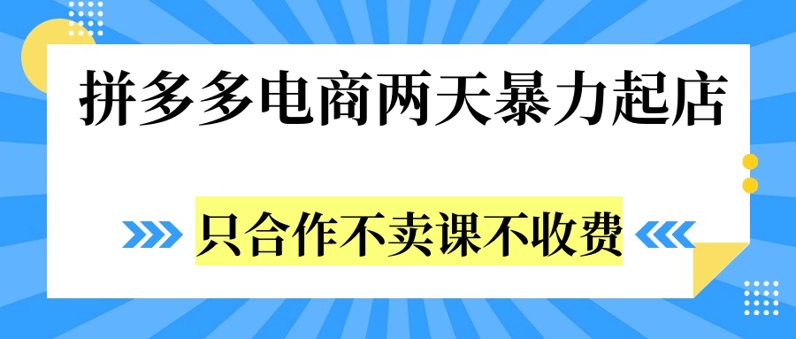 拼多多两天暴力起店，只合作不卖课不收费安创网-网创项目资源站-副业项目-创业项目-搞钱项目安创网