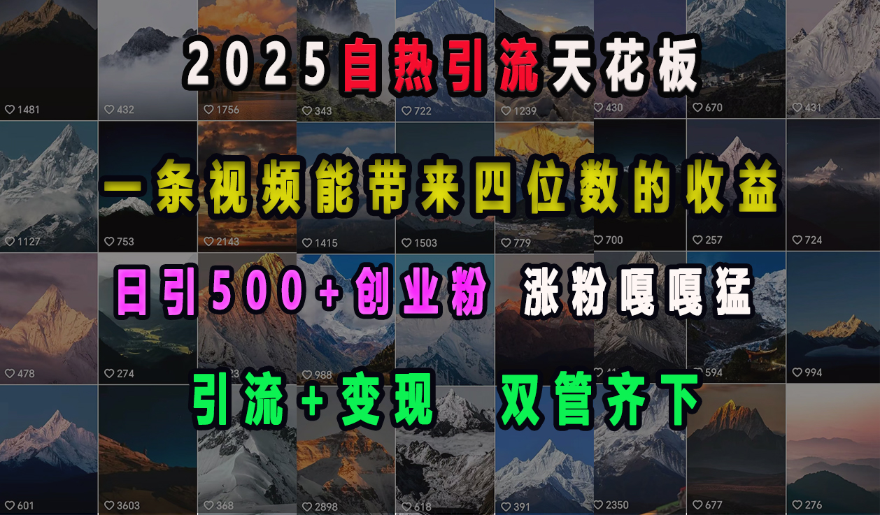2025自热引流天花板，一条视频能带来四位数的收益，引流+变现双管齐下，日引500+创业粉，涨粉嘎嘎猛安创网-网创项目资源站-副业项目-创业项目-搞钱项目安创网