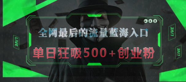 全网最后的流量蓝海入口，半小时引流50+创业粉，单日狂吸500+创业粉安创网-网创项目资源站-副业项目-创业项目-搞钱项目安创网