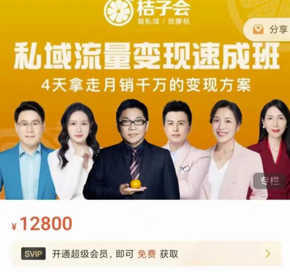 桔子会·私域流量变现速成班，4天拿走月销千万的变现方案 价值12800元安创网-网创项目资源站-副业项目-创业项目-搞钱项目安创网