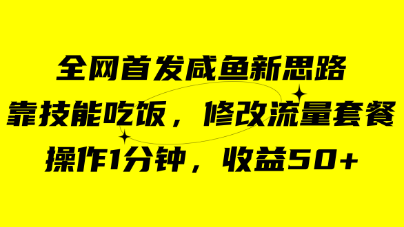 咸鱼冷门新玩法，靠“技能吃饭”，修改流量套餐，操作1分钟，收益50+安创网-网创项目资源站-副业项目-创业项目-搞钱项目安创网