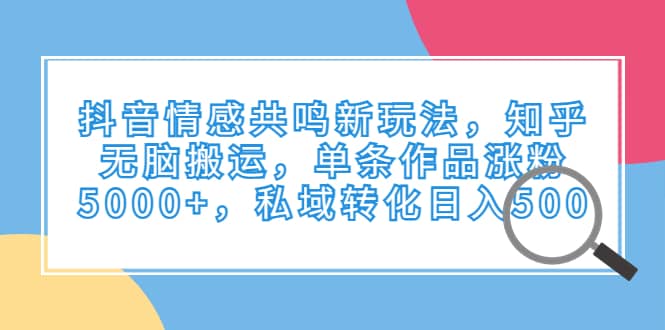 抖音情感共鸣新玩法，知乎无脑搬运，单条作品涨粉5000+，私域转化日入500安创网-网创项目资源站-副业项目-创业项目-搞钱项目安创网