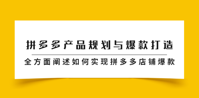 拼多多产品规划与爆款打造，全方面阐述如何实现拼多多店铺爆款安创网-网创项目资源站-副业项目-创业项目-搞钱项目安创网