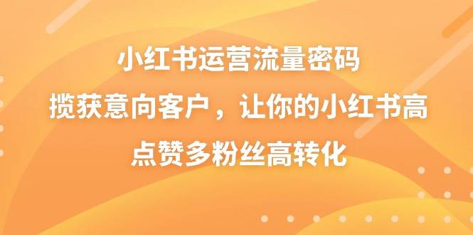 小红书运营流量密码，揽获意向客户，让你的小红书高点赞多粉丝高转化安创网-网创项目资源站-副业项目-创业项目-搞钱项目安创网