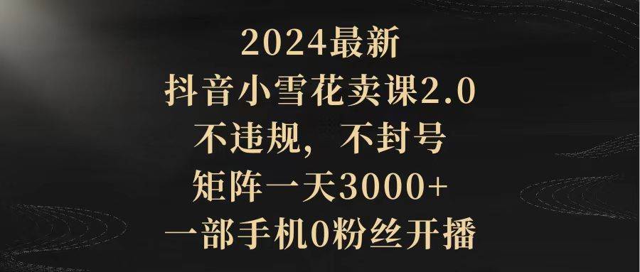 2024最新抖音小雪花卖课2.0 不违规 不封号 矩阵一天3000+一部手机0粉丝开播安创网-网创项目资源站-副业项目-创业项目-搞钱项目安创网