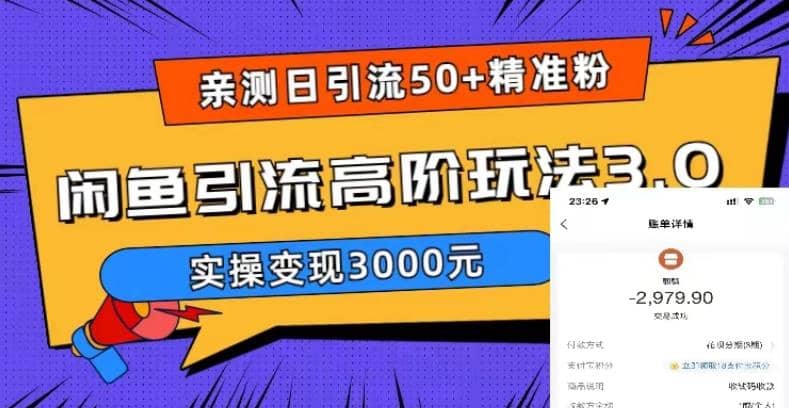 实测日引50+精准粉，闲鱼引流高阶玩法3.0，实操变现3000元安创网-网创项目资源站-副业项目-创业项目-搞钱项目安创网