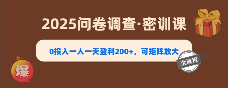 2025《问卷调查》0投入一人一天盈利200+，可矩阵放大安创网-网创项目资源站-副业项目-创业项目-搞钱项目安创网