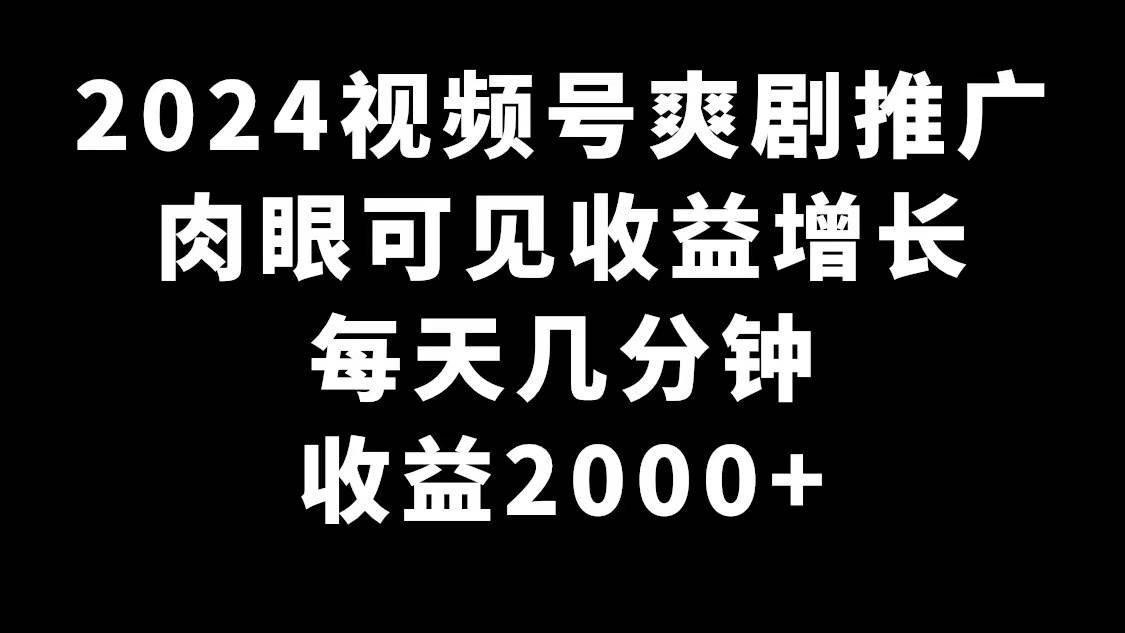 2024视频号爽剧推广，肉眼可见的收益增长，每天几分钟收益2000+安创网-网创项目资源站-副业项目-创业项目-搞钱项目安创网