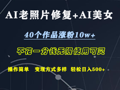 AI老照片修复+AI美女玩发  40个作品涨粉10w+  不花一分钱使用可灵  操作简单  变现方式多样话   轻松日去500+安创网-网创项目资源站-副业项目-创业项目-搞钱项目安创网