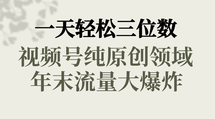 一天轻松三位数，视频号纯原创领域，春节童子送祝福，年末流量大爆炸安创网-网创项目资源站-副业项目-创业项目-搞钱项目安创网