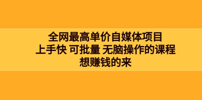 全网最单高价自媒体项目：上手快 可批量 无脑操作的课程，想赚钱的来安创网-网创项目资源站-副业项目-创业项目-搞钱项目安创网