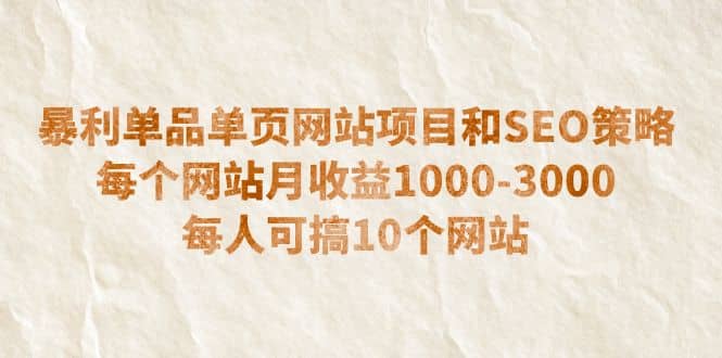暴利单品单页网站项目和SEO策略 每个网站月收益1000-3000 每人可搞10个安创网-网创项目资源站-副业项目-创业项目-搞钱项目安创网