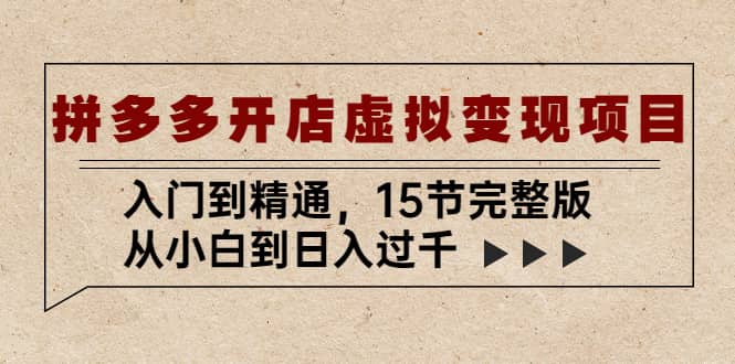 拼多多开店虚拟变现项目：入门到精通（15节完整版）安创网-网创项目资源站-副业项目-创业项目-搞钱项目安创网