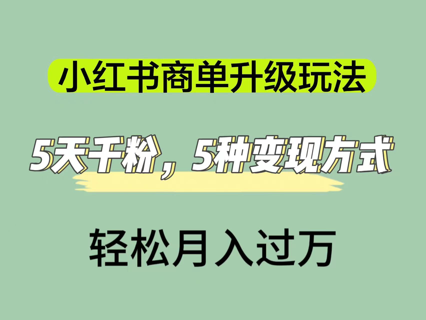 小红书商单升级玩法，5天千粉，5种变现渠道，轻松月入1万+安创网-网创项目资源站-副业项目-创业项目-搞钱项目安创网