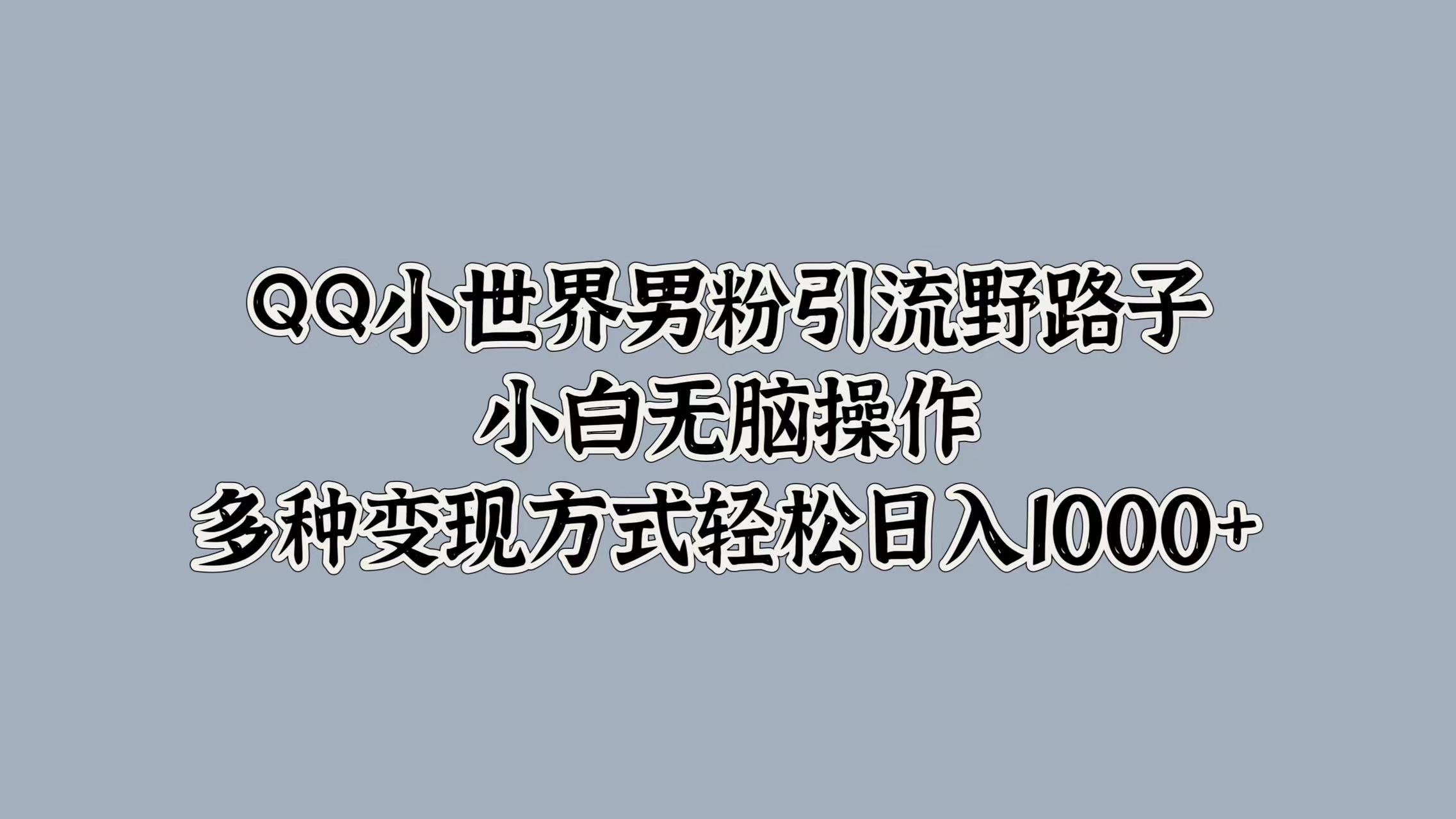 QQ小世界男粉引流野路子，小白无脑操作，多种变现方式轻松日入1000+安创网-网创项目资源站-副业项目-创业项目-搞钱项目安创网