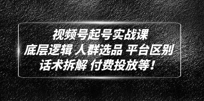 视频号起号实战课：底层逻辑 人群选品 平台区别 话术拆解 付费投放等安创网-网创项目资源站-副业项目-创业项目-搞钱项目安创网