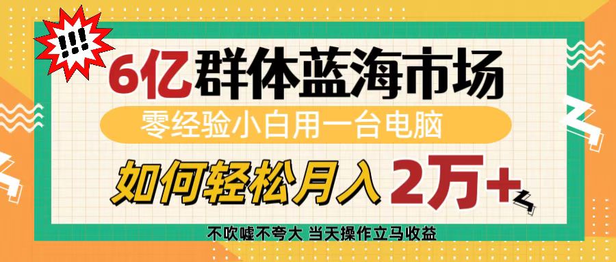6亿群体蓝海市场，零经验小白用一台电脑，如何轻松月入2万+安创网-网创项目资源站-副业项目-创业项目-搞钱项目安创网