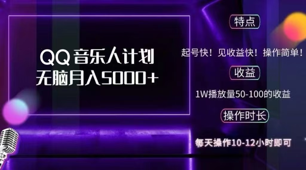 2024 QQ音乐人计划，轻松月入5000+，纯无脑操作，可批量放大操作安创网-网创项目资源站-副业项目-创业项目-搞钱项目安创网