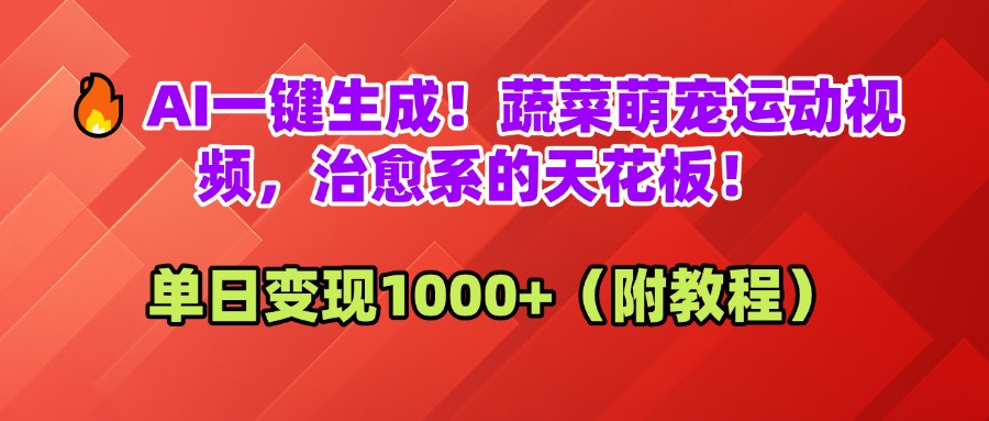 AI一键生成！蔬菜萌宠运动视频，治愈系的天花板！单日变现1000+（附教程）安创网-网创项目资源站-副业项目-创业项目-搞钱项目安创网