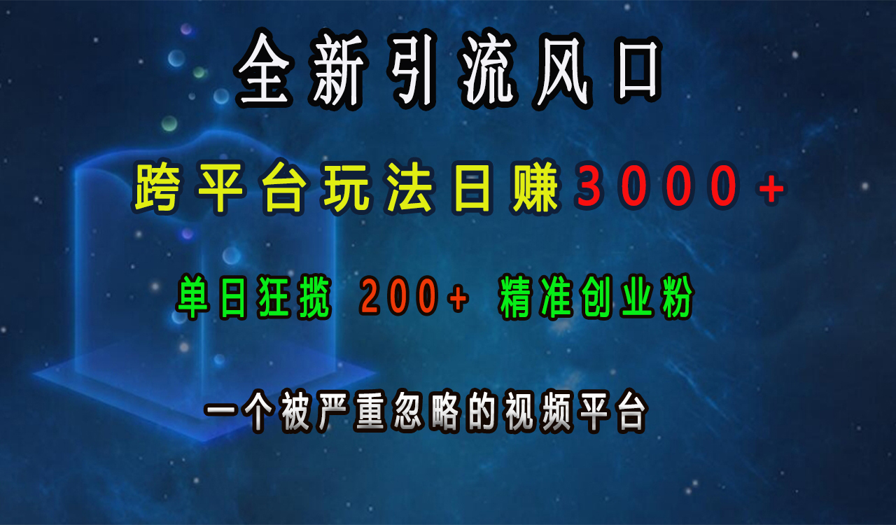 全新引流风口，跨平台玩法日赚3000+，单日狂揽200+精准创业粉，一个被严重忽略的视频平台安创网-网创项目资源站-副业项目-创业项目-搞钱项目安创网