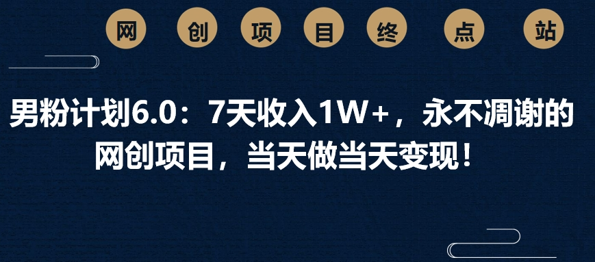 男粉计划6.0：7天收入1W+，永不凋谢的网创项目，当天做当天变现！安创网-网创项目资源站-副业项目-创业项目-搞钱项目安创网