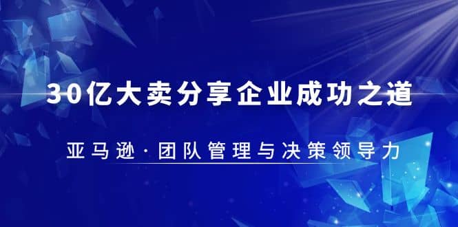 30·亿大卖·分享企业·成功之道-亚马逊·团队管理与决策领导力安创网-网创项目资源站-副业项目-创业项目-搞钱项目安创网