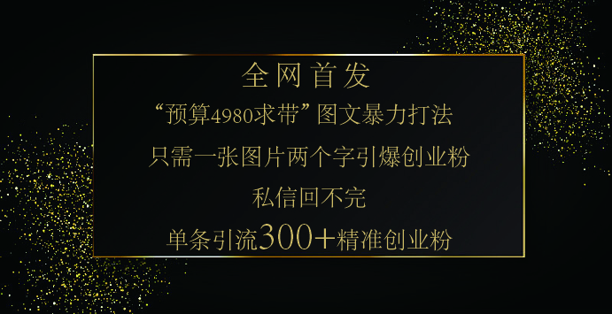 小红书，“预算 4980 带我飞” 的神奇图片引流法，堪称涨粉核武器！只需一张图，就能单条笔记凭借此方法，轻松引流 300 + 精准创业粉！安创网-网创项目资源站-副业项目-创业项目-搞钱项目安创网