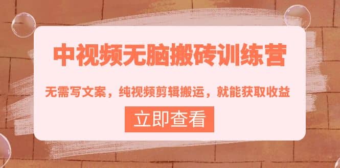 中视频无脑搬砖训练营：无需写文案，纯视频剪辑搬运，就能获取收益安创网-网创项目资源站-副业项目-创业项目-搞钱项目安创网