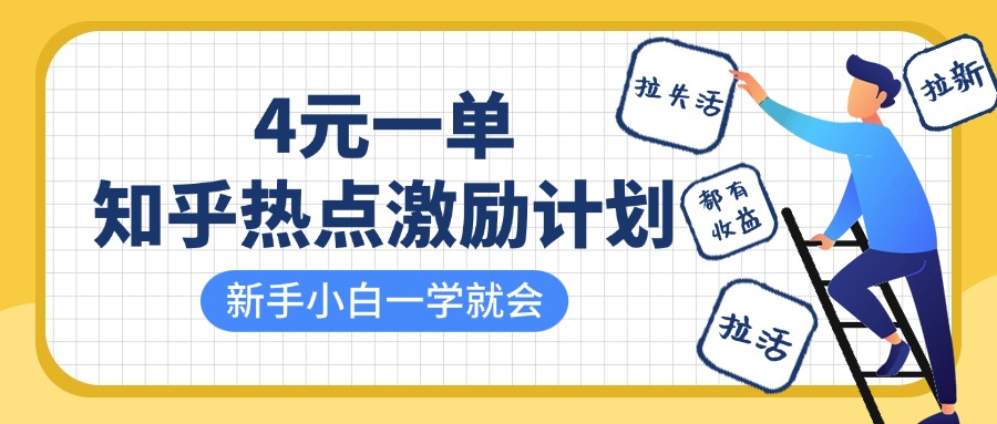 知乎热点激励计划，4元一单，拉新，拉失活，拉活，统统有收益，小白一学就会！安创网-网创项目资源站-副业项目-创业项目-搞钱项目安创网