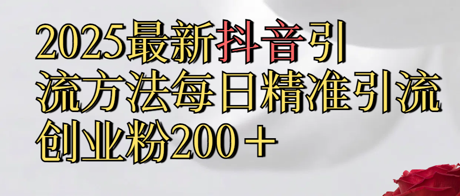 2025最新,抖音引流,方法每日精准引流创业粉300＋安创网-网创项目资源站-副业项目-创业项目-搞钱项目安创网