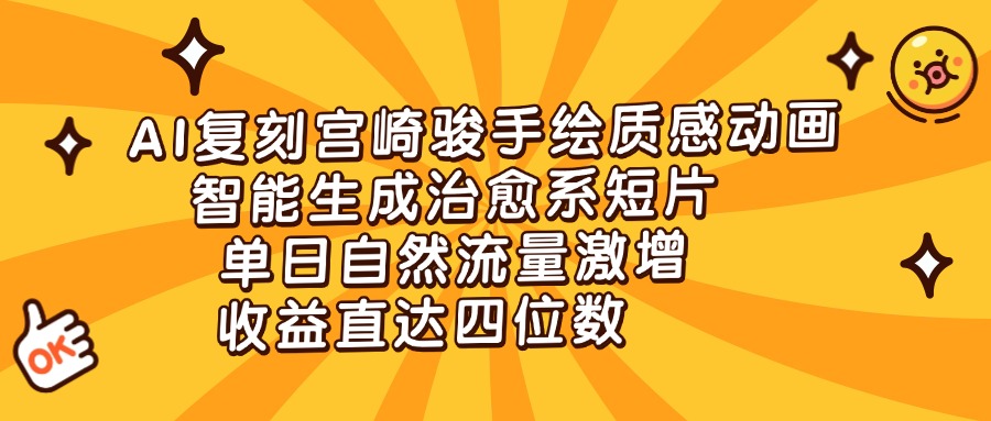 AI复刻宫崎骏手绘质感动画，智能生成治愈系短片，单日自然流量激增，收益直达四位数安创网-网创项目资源站-副业项目-创业项目-搞钱项目安创网