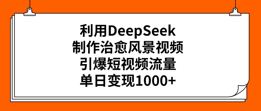 利用DeepSeek，制作治愈风景视频，引爆短视频流量，单日变现1000+安创网-网创项目资源站-副业项目-创业项目-搞钱项目安创网