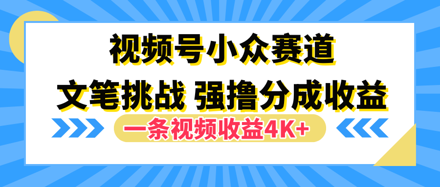 视频号小众赛道，文笔挑战，一条视频收益4K+安创网-网创项目资源站-副业项目-创业项目-搞钱项目安创网