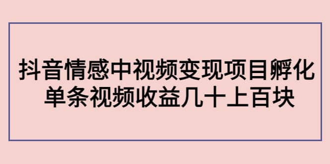 抖音情感中视频变现项目孵化安创网-网创项目资源站-副业项目-创业项目-搞钱项目安创网
