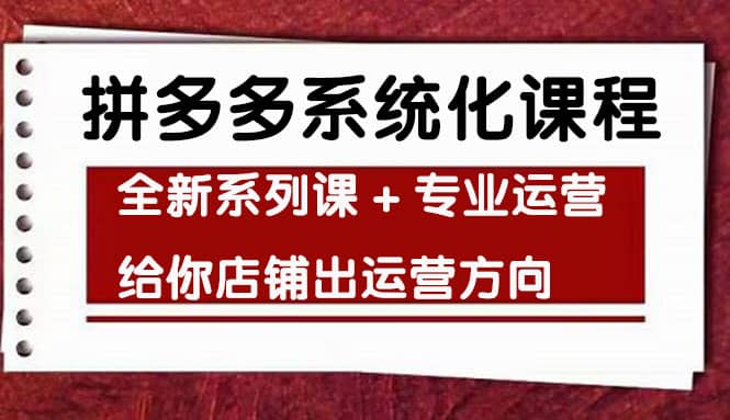 车神陪跑，拼多多系统化课程，全新系列课+专业运营给你店铺出运营方向安创网-网创项目资源站-副业项目-创业项目-搞钱项目安创网