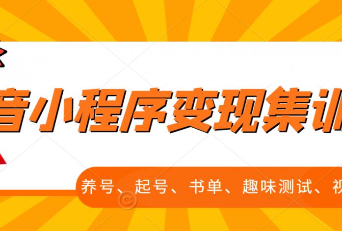 抖音小程序变现集训课，养号、起号、书单、趣味测试、视频剪辑，全套流程安创网-网创项目资源站-副业项目-创业项目-搞钱项目安创网