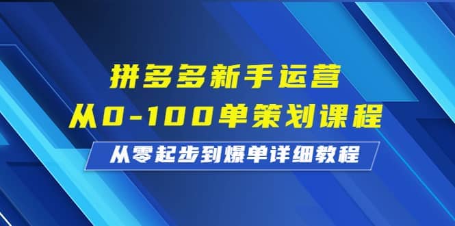 拼多多新手运营从0-100单策划课程，从零起步到爆单详细教程安创网-网创项目资源站-副业项目-创业项目-搞钱项目安创网