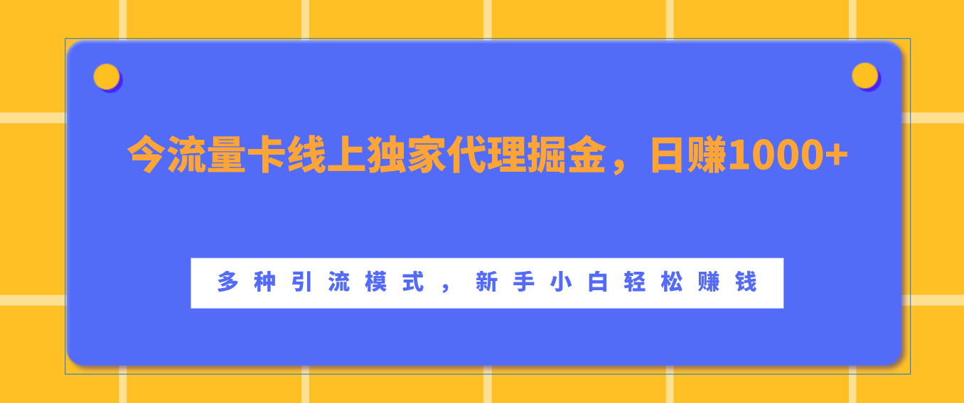 流量卡线上独家代理掘金，日赚1000+ ，多种引流模式，新手小白轻松赚钱安创网-网创项目资源站-副业项目-创业项目-搞钱项目安创网