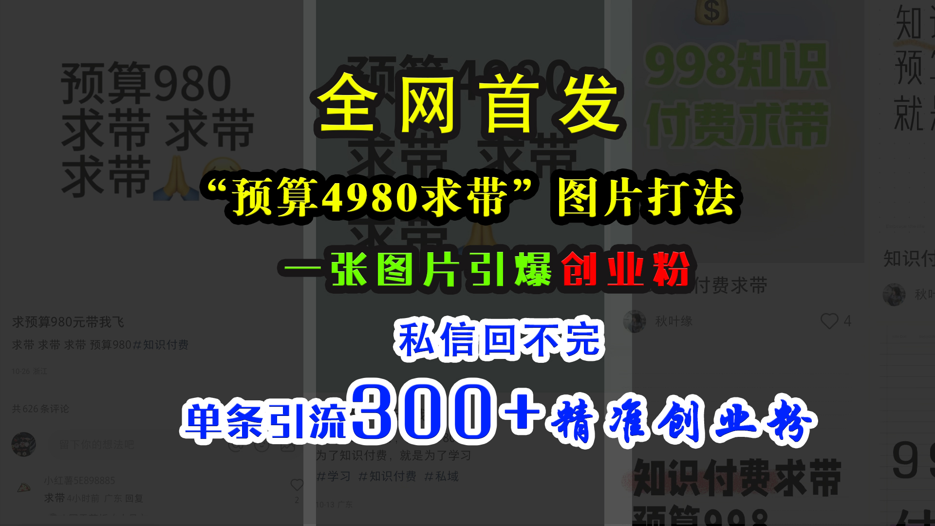 小红书“预算4980带我飞”图片打法，一张图片引爆创业粉，私信回不完，单条引流300+精准创业粉安创网-网创项目资源站-副业项目-创业项目-搞钱项目安创网