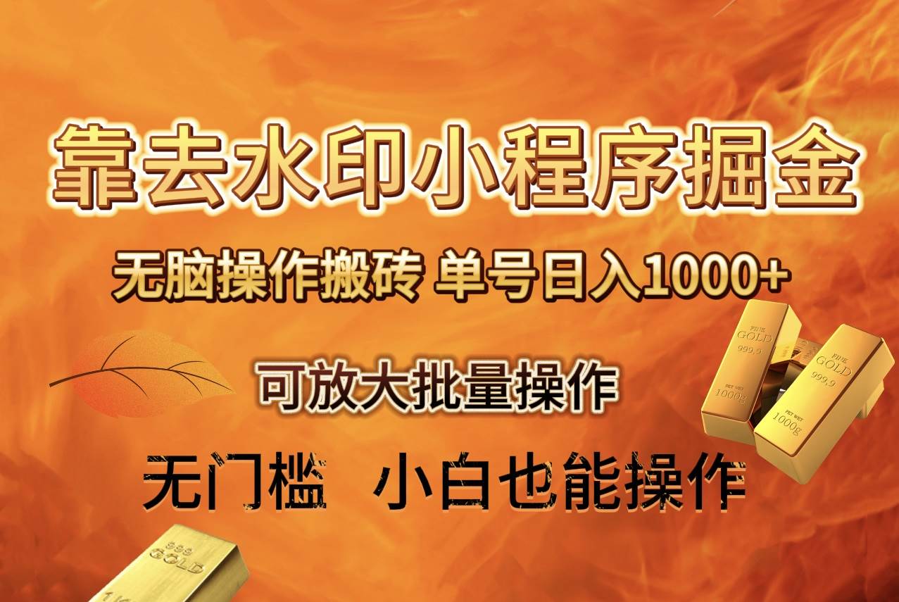 去水印小程序+拼多多 无脑搬砖 ，单号日入1000+ 保姆级教程 可放大批量操作安创网-网创项目资源站-副业项目-创业项目-搞钱项目安创网