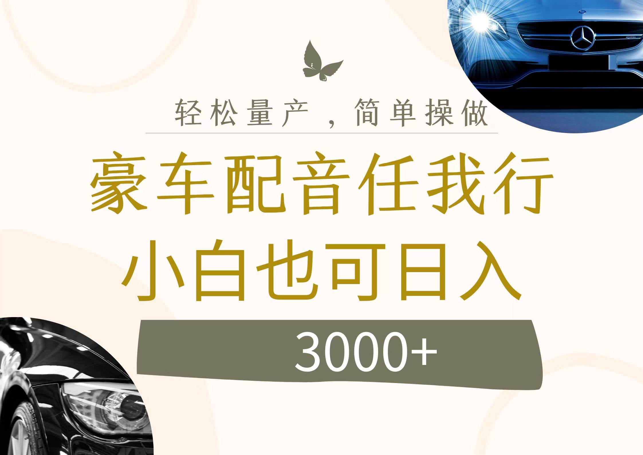 不为人知的暴力小项目，豪车配音，日入3000+安创网-网创项目资源站-副业项目-创业项目-搞钱项目安创网