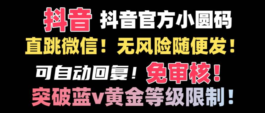 抖音二维码直跳微信技术！站内随便发不违规！！安创网-网创项目资源站-副业项目-创业项目-搞钱项目安创网