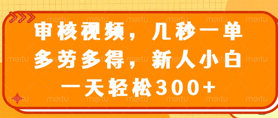 视频审核员，几秒一单，多劳多得，新人小白一天轻松300+安创网-网创项目资源站-副业项目-创业项目-搞钱项目安创网